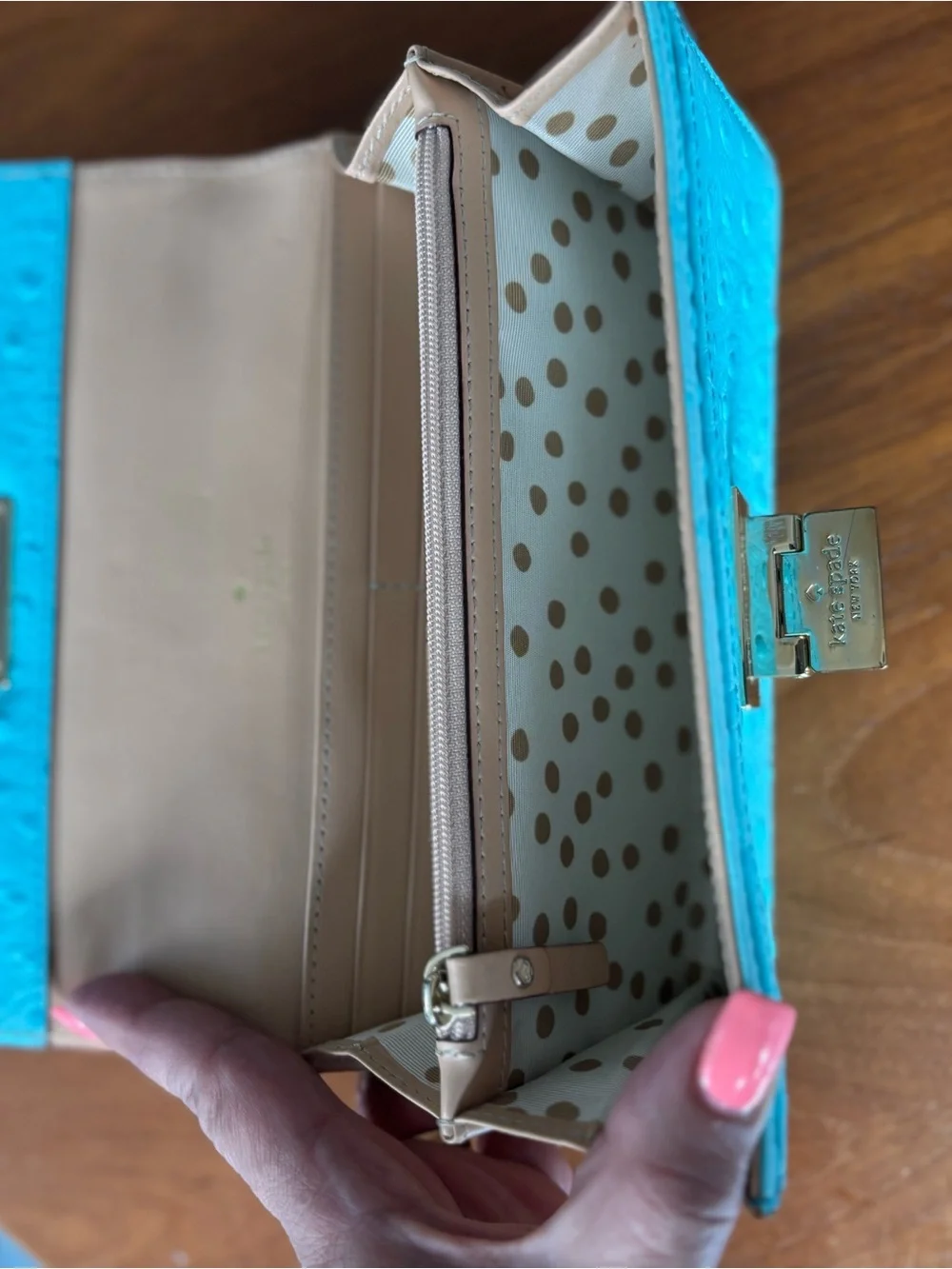Kate Spade Turquoise Ostrich-Embossed Turn-Lock Wallet